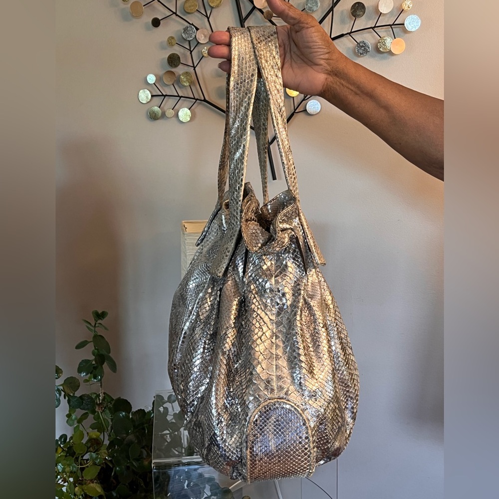 Zagliani Python Silver Extra Large Tote Purse - image 3